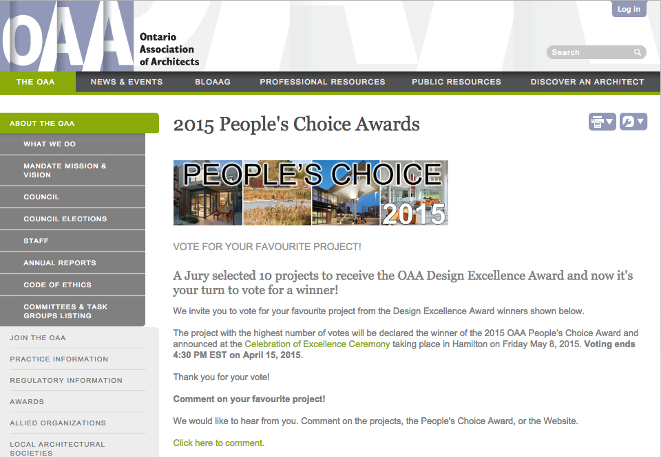 OAA people's choice award 2015